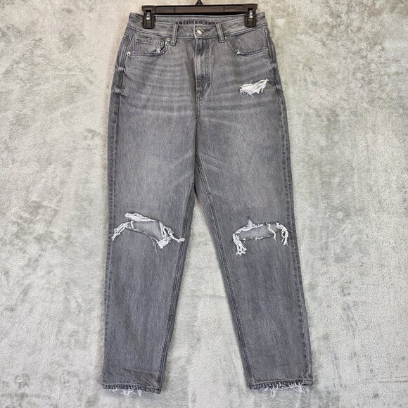 American Eagle Jeans Womens 6 Gray Mom Jean Distressed High Rise Ripped Denim - Picture 1 of 11